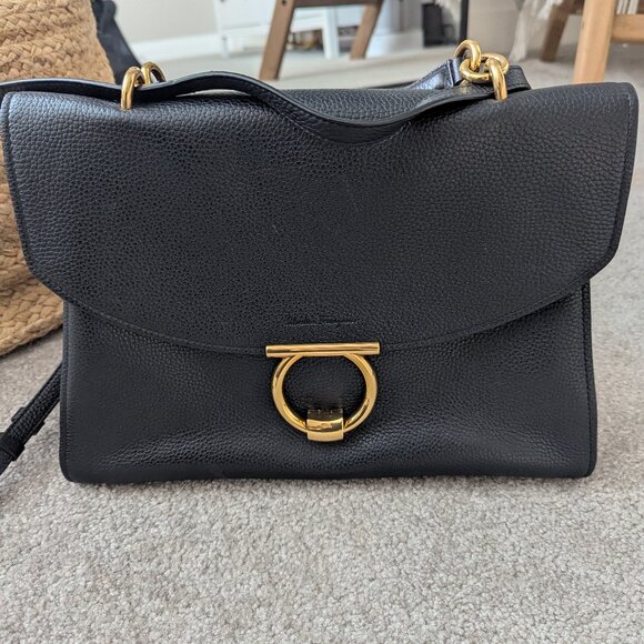 Ferragamo Gancini Top Handle black leather bag. - Picture 1 of 8